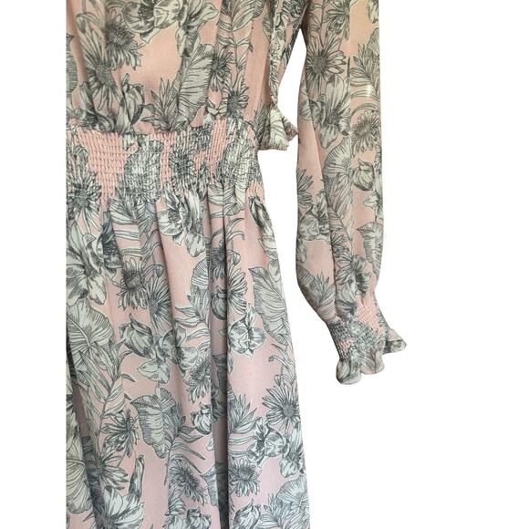 MISA Los Angeles Smocked Waist Maxi Dress Floral Boho Ruffle Hem Size Small - Picture 5 of 7